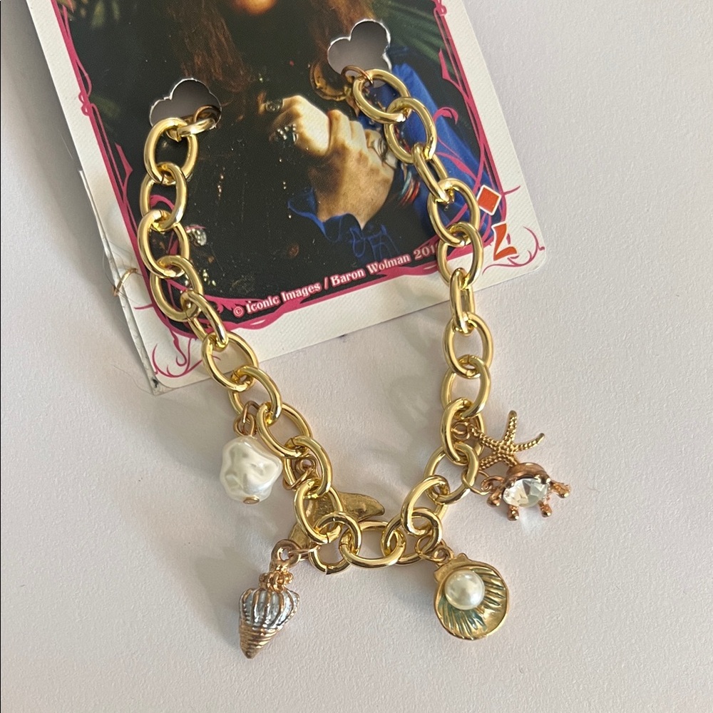 Gold Charm Bracelet with Shell and Pearl Accents Summer Beachy Boho dangle